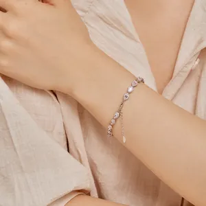 S925 sterling zilveren armband met peervormige roze en witte zirkonia stenen