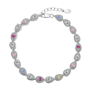 Elegante S925 zilveren armband met meerkleurige peervormige zirkonia stenen
