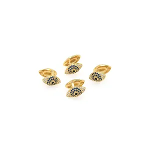 Set of four 18K gold plated evil eye stud earrings with blue and white zircon stones