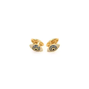 18K gold plated evil eye cufflinks with sparkling blue and white micro-set crystals