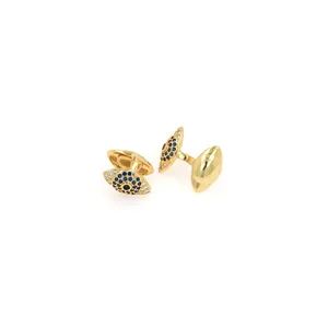 18K gold-plated Evil Eye stud earrings with blue and white pavé cubic zirconia crystals