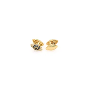 18K gold-plated Evil Eye cufflinks with micro-set zircon crystals on white background