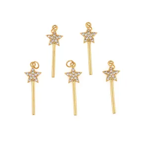 Vijf 18K vergulde sterrentoverstaf hangers met zirkonia voor DIY sieraden maken
