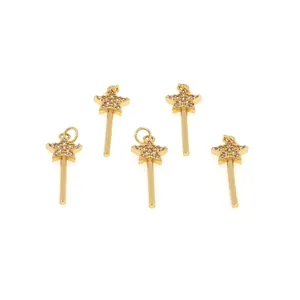 Set van vijf 18K vergulde sterrenstaf-hangers met micro-pave zirkonia voor DIY-sieraden