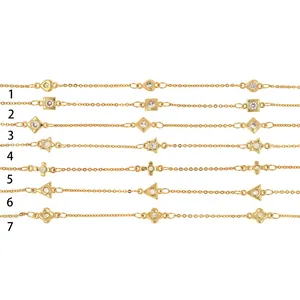 Catena in Rame Placcato Oro 18K con Ciondoli in Zirconia Accessorio per Gioielli Fai da Te Cuore Quadrato Stella Croce Geometrica