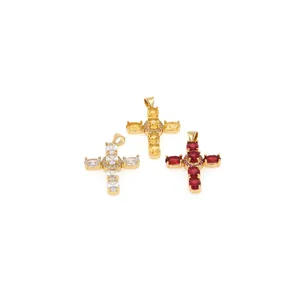 Exquisite 18K gold-plated cross pendants with micro-pave cubic zirconia in three colors