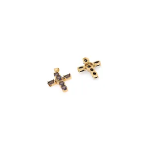 18K gold plated cross pendant with purple zircon stones and micro pave diamond accents