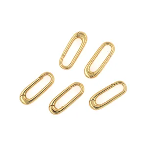 Set of five 18K gold plated oval spring clasps for DIY jewelry making and necklace crafts