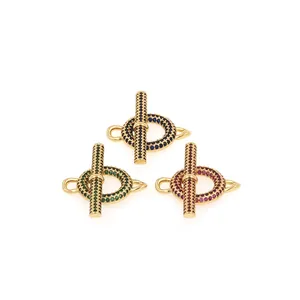 18K vergoldete OT-Knebelverschlüsse mit Zirkonia in Blau, Grün und Rosa für DIY-Schmuck
