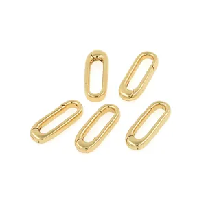 Detailed view of 18K gold-plated oval carabiner spring clasps for DIY jewelry making