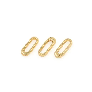 Three 18K gold-plated oval carabiner spring clasps for DIY jewelry and necklaces
