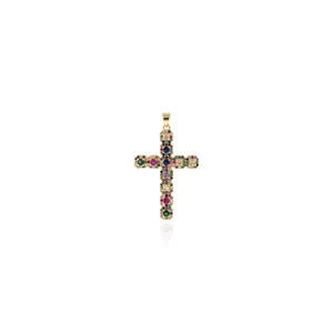 Colgante de Crucifijo de Cobre Chapado en Oro 18K Con Zirconia Para Fabricación de Collares DIY Joyería Religiosa Mujeres Hombres