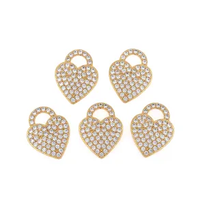 Set of five 18K gold plated heart lock pendants with micro-set cubic zirconia crystals