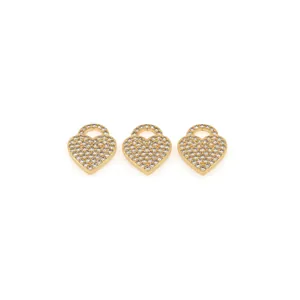 Three-piece 18K gold plated heart lock pendants with micro-paved cubic zirconia for DIY jewelry