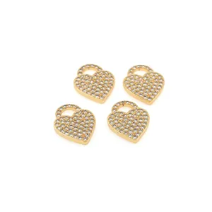 Set of four 18K gold plated heart-shaped pendants with micro-pave zircon crystals
