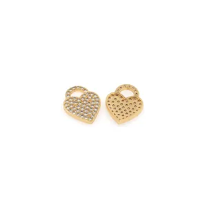 18K gold plated heart lock pendant with pavé cubic zirconia and honeycomb back detail