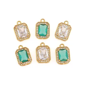 18K gold plated halo necklaces with emerald and clear zircon stones in rectangular shapes