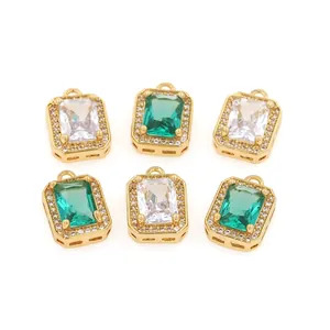 Set of 18K gold-plated emerald cut zircon pendants with white and green crystals