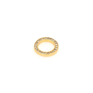 Macro view of 18K gold plated ring pendant with micro-paved cubic zirconia crystals