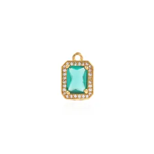 Luxury 18K Gold Plated Copper Rectangular Emerald Cut Zirconia Halo Pendant DIY Jewelry Accessory For Necklace Women