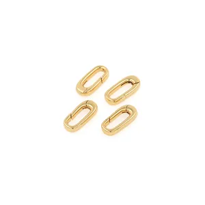 Set of four 18K gold plated oval carabiner spring hooks for DIY necklace and bracelet jewelry