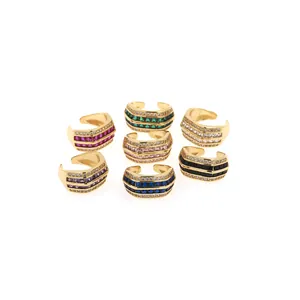 7er Set farbenfrohe 18K vergoldete Ear Cuffs mit lebhaften Zirkonia-Edelsteinen