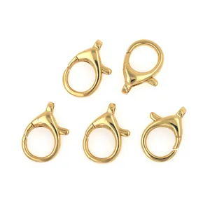 Cinq fermoirs ovales à ressort plaqués or 18K pour la création de colliers et bracelets DIY
