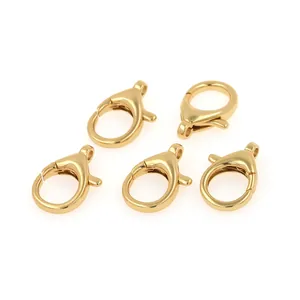 Détail de cinq fermoirs mousquetons ovales plaqués or 18K pour la création de bijoux DIY