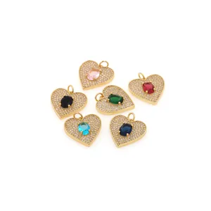 Luxury 18K gold plated heart pendants with multicolored zircon stones and micro-pave setting