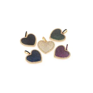 Ciondoli a cuore placcati oro 18K con zirconi colorati micro-pavè per gioielli fai da te