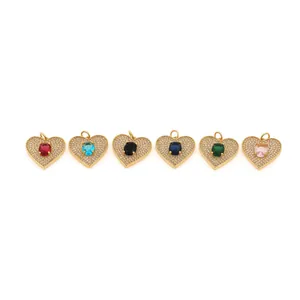 18K gold plated heart pendants set with micro-pave zircons and colorful gemstones