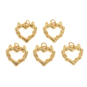 Set of 5 18K gold-plated devil heart pendants with woven texture for DIY jewelry