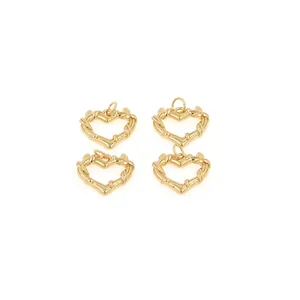 Set of four 18K gold-plated hollow heart pendants with vintage twisted rope texture DIY charms
