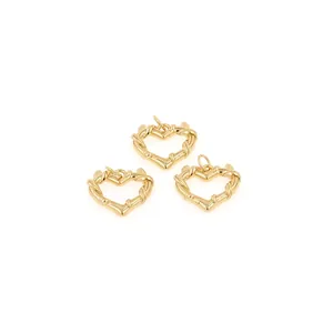 Three 18K gold-plated vintage hollow heart pendants with bamboo texture design