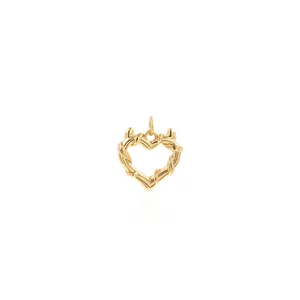 18K Gold Plated Copper Twisted Rope Hollow Heart Pendant Devil Heart Charm For DIY Jewelry Making Necklace Accessories Women
