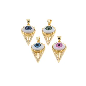 18K gold plated evil eye pyramid pendants with colorful zircon inlay in four variants