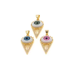18K gold plated evil eye pyramid pendants with colorful crystals and micro zircon stones