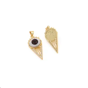 18K gold plated evil eye pyramid pendant with micro-pave cubic zirconia crystals