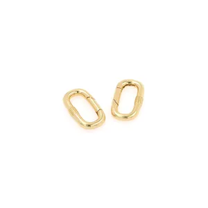 Polished 18K gold-plated oval carabiner spring clasps for DIY jewelry necklace connectors