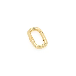 Detailed macro view of an oval 18K gold plated carabiner clasp for DIY jewelry making