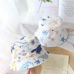 Kids cotton bucket hat with cute dinosaur and star patterns for boys and girls