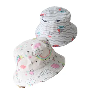 Set of two kids cotton bucket hats with cute unicorn and nautical sailboat prints