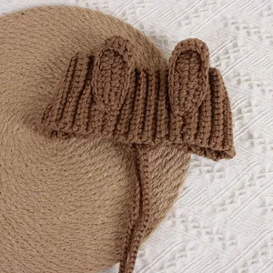 Kids Knit Beanie Hat With Rabbit Ears Winter Warm Solid Color Crochet Pullover Cap For Boys Girls Baby Fashion Headwear
