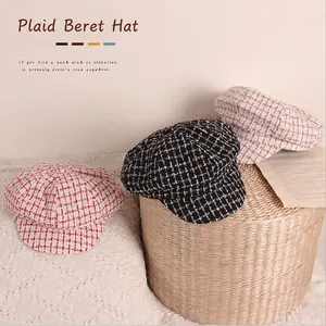 Bambini Berretto a Quadri Ragazzi Ragazze Retro Tweed Ottagonale Coppola Autunno Inverno Caldo Regolabile Bambino Cappello Zucca