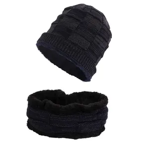 Ensemble bonnet et tour de cou hiver pour homme en polaire bleu marine
