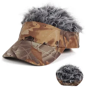 Casquette camouflage tactique avec perruque grise bouclée pour le plein air et cosplay