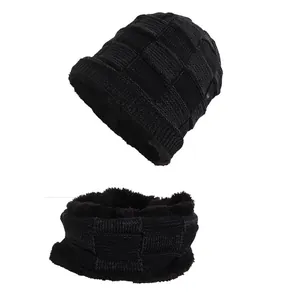 Ensemble bonnet d'hiver et cache-col pour homme avec doublure polaire chaude en noir