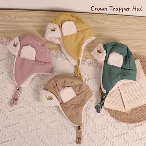 Winter crown trapper hats for toddlers with warm plush lining in multiple colors