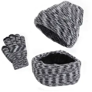 Conjunto de invierno de 3 piezas con gorro de punto, bufanda y guantes táctiles