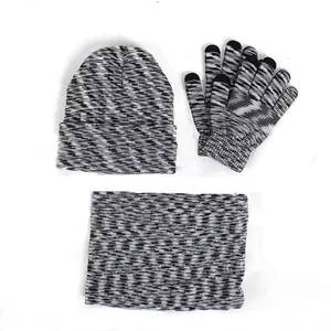 Conjunto de invierno de 3 piezas con gorro, bufanda y guantes para pantallas táctiles